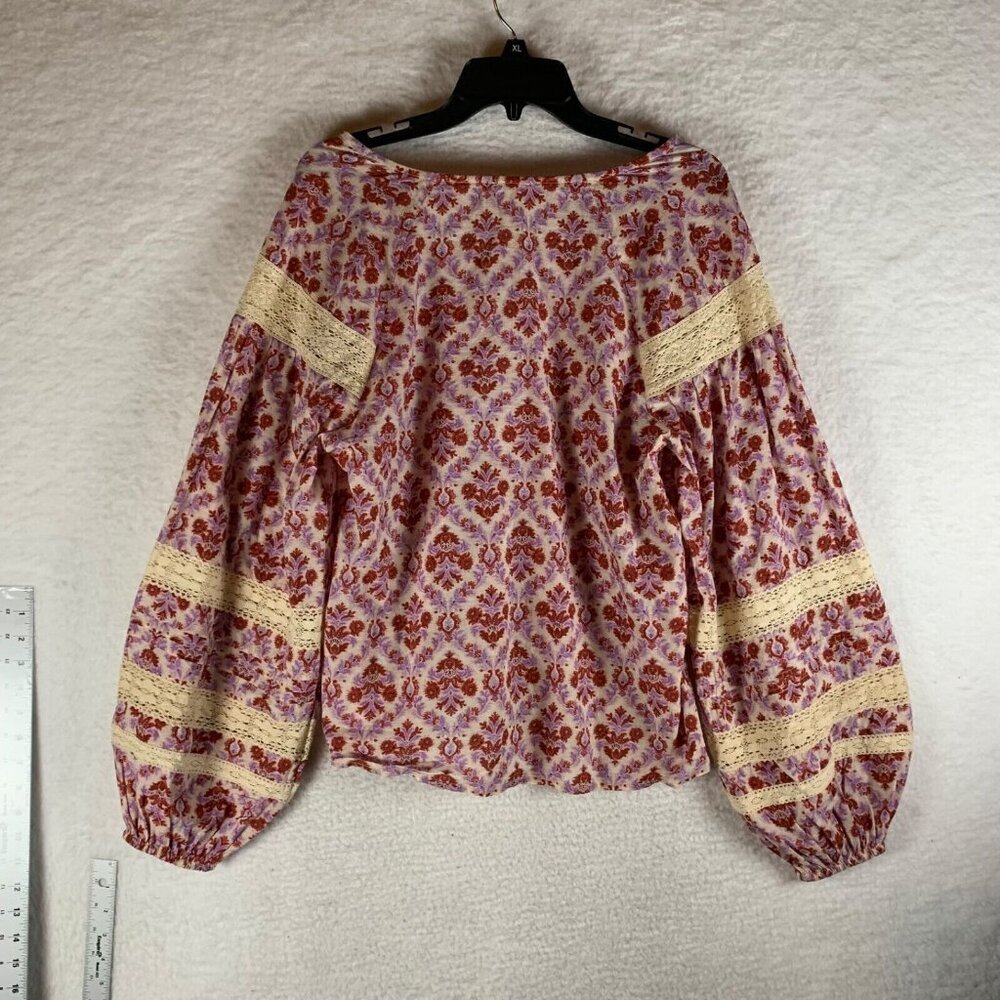 Eze Sur Mer Women's Long Sleeve V-Neck Yvonne Lace Blouse Boho Top Sz M NWT 9742 - Picture 8 of 10